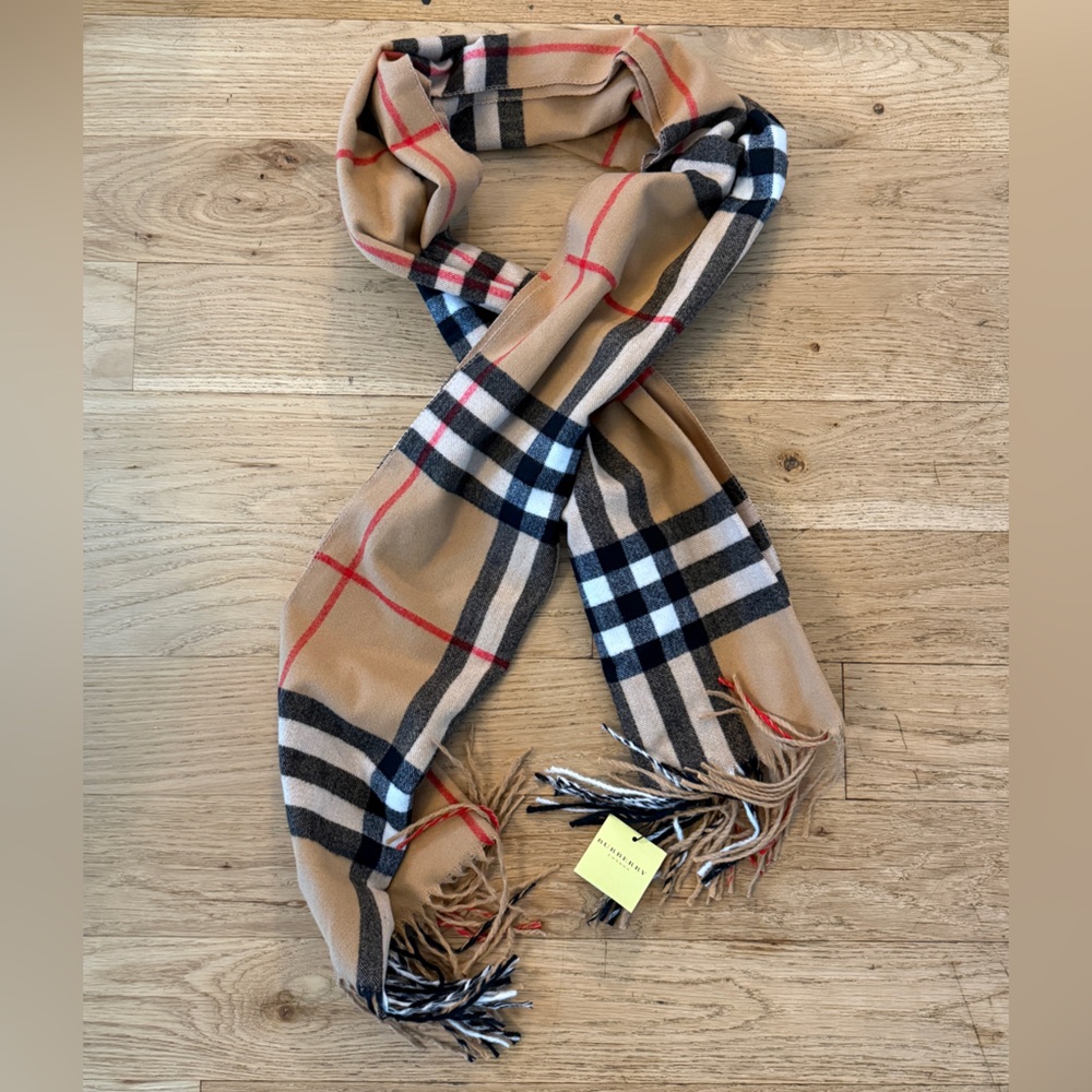 Burberry Beige and Black Checkered Scarf